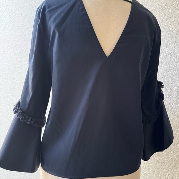 N/Nicholas Women's Cotton V-Neck Frill Detail Bell Sleeve Blouse Top Blue 6 - Picture 5 of 8